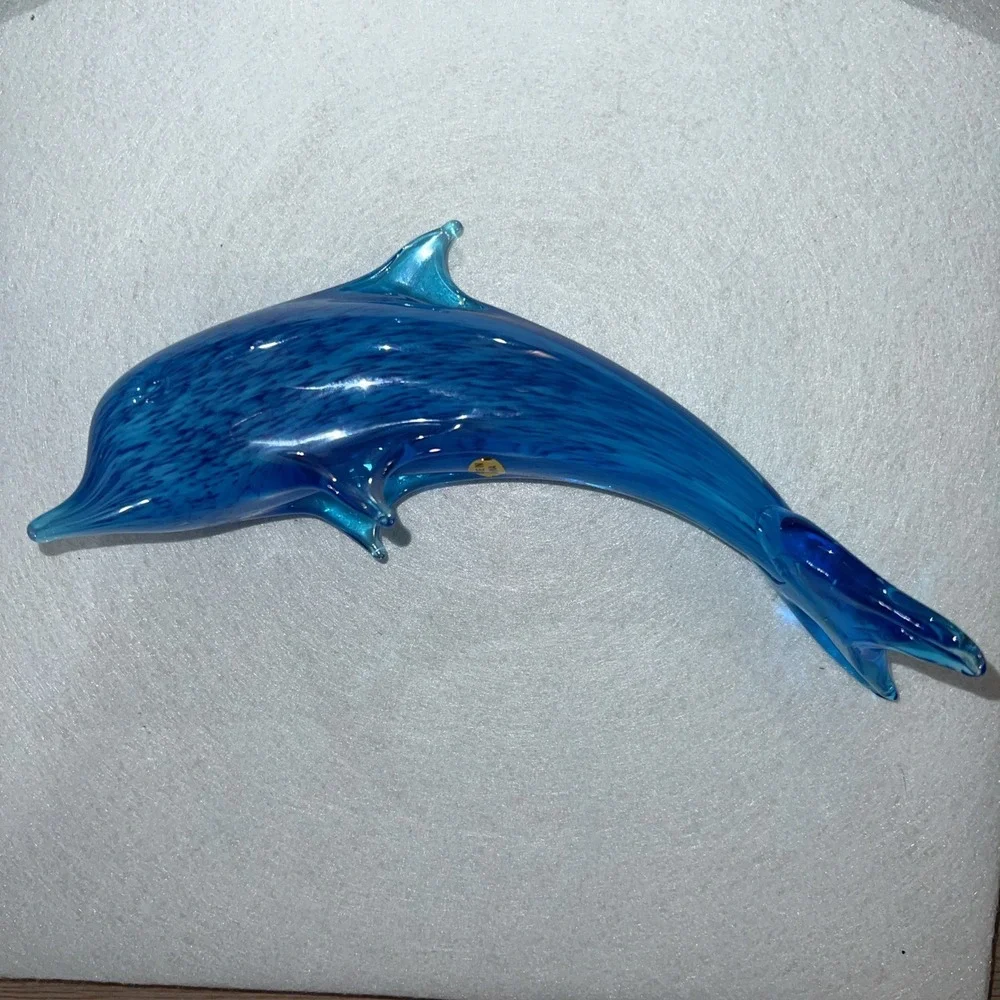 BLUE GLASS JUMPING DOLPHIN-Turquoise Blues-Table‎ Decor-Ocean-Beach Decor